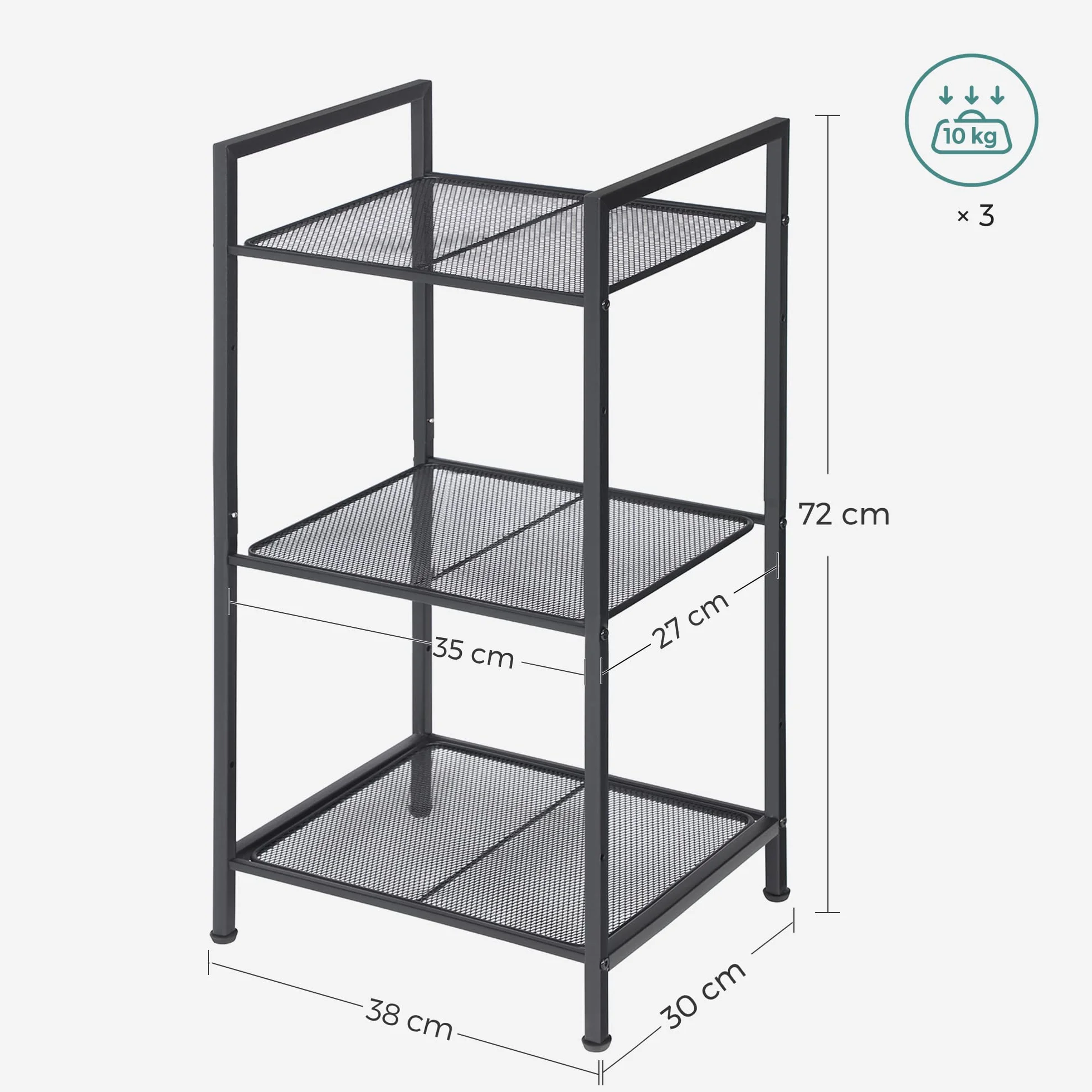 SONGMICS Regał łazienkowy metalowy 3 poziomy regulowane półki czarny BSC33BK