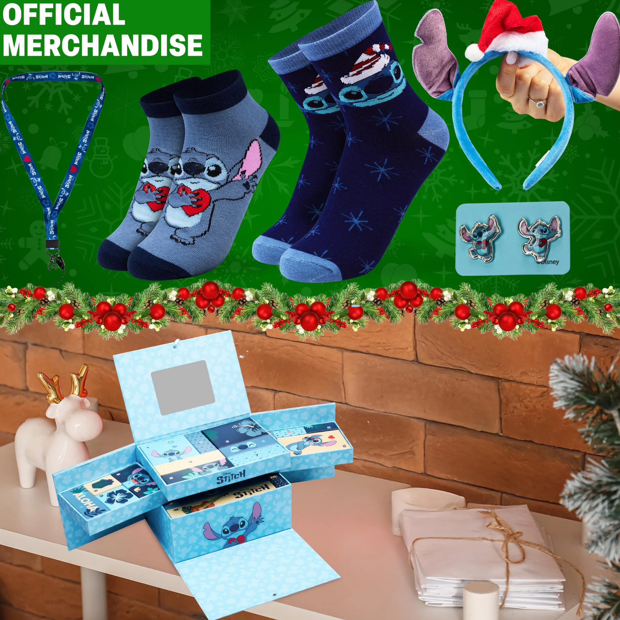 Get Trend Kalendarz adwentowy 2025 dla dziewcząt i nastolatków w pudełku prezentowym z akcesoriami, skarpetkami, artykułami piśmienniczymi, biżuterią (Stitch Advent Calendar)