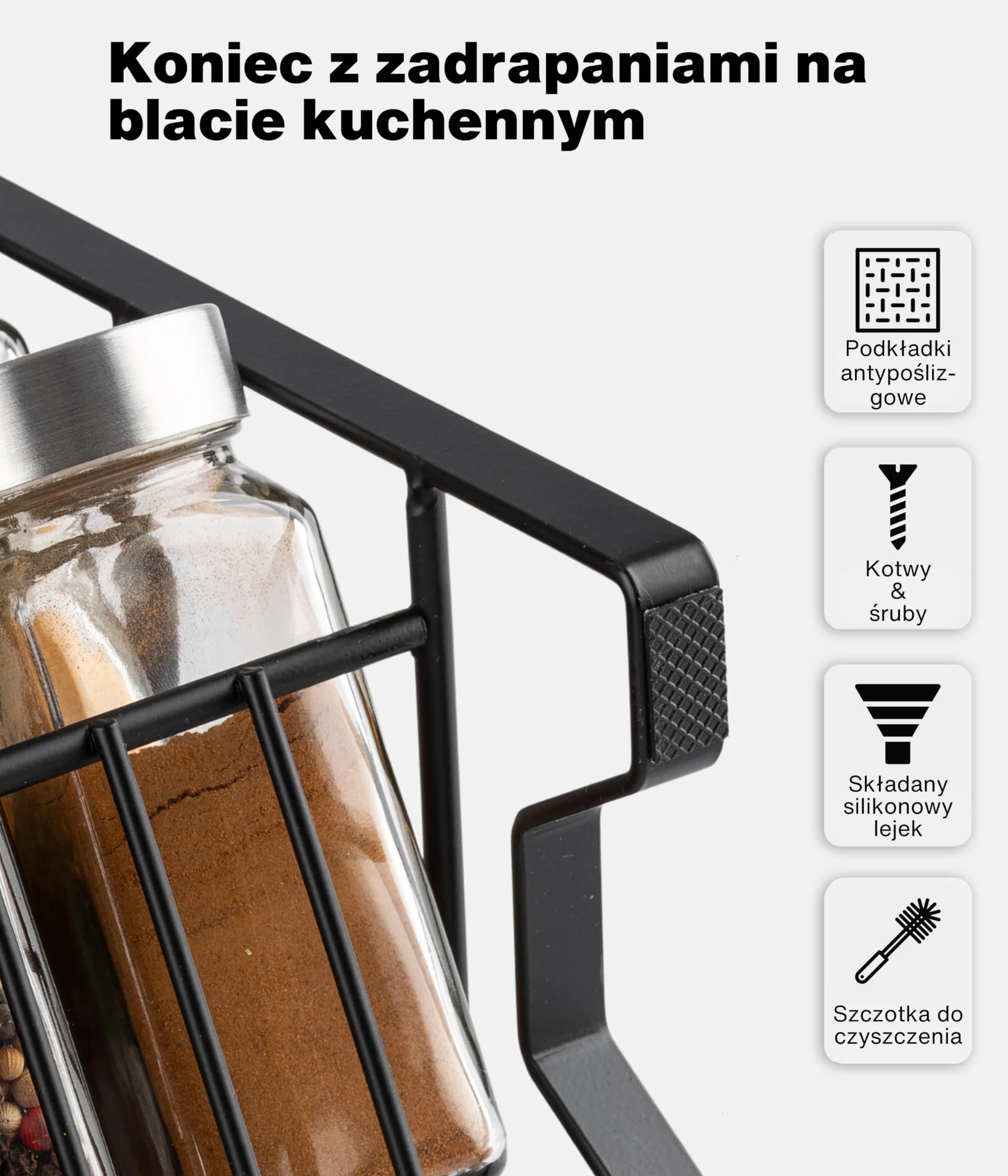 Deco haus Stojak na Przyprawy 3-poziomowy Metalowy Organizer Kuchenny 24 Słoiczki Czarny