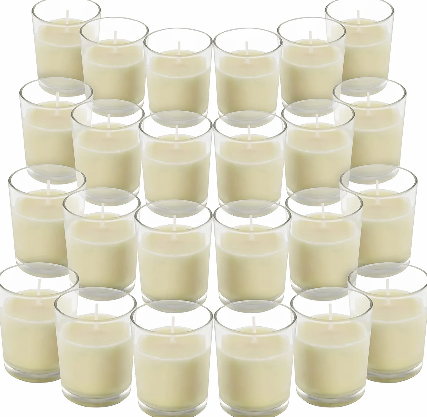 Belle Vous Bezzapachowe Szklane Świeczki Wotywne (24-pak) - Czas Panelnia 12 godzin- Wykonane z Czystego Szkła z Ręcznie Wlewanym Naturalnym Woskiem- Idealne na Śluby, do Spa, i Wystroju Domu