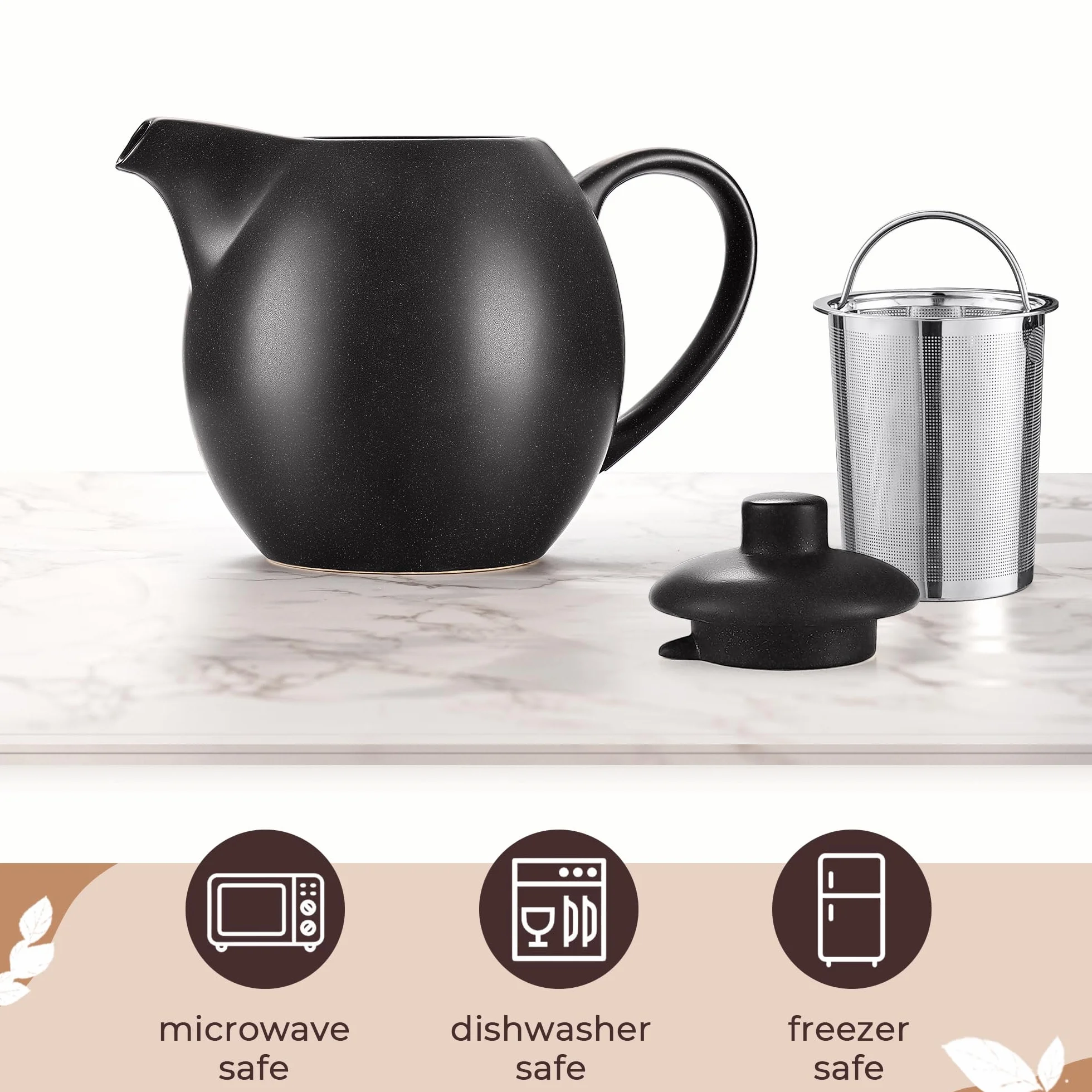 Ceramiczny dzbanek do herbaty z zaparzaczem, 1,2 l, czarny (antracytowy)