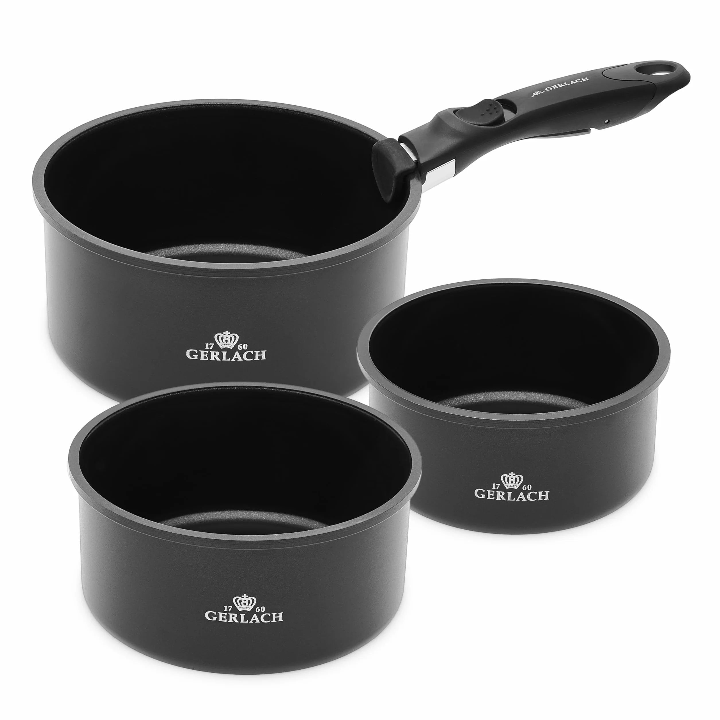 Gerlach Smart Zestaw Garnków Ceramicznych 16 cm 18 cm 20 cm Czarny