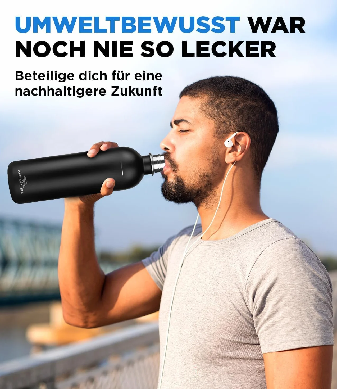 Butelka na wodę ze stali nierdzewnej 1L MATE OF STEEL, szczelna, bez BPA, do mycia w zmywarce