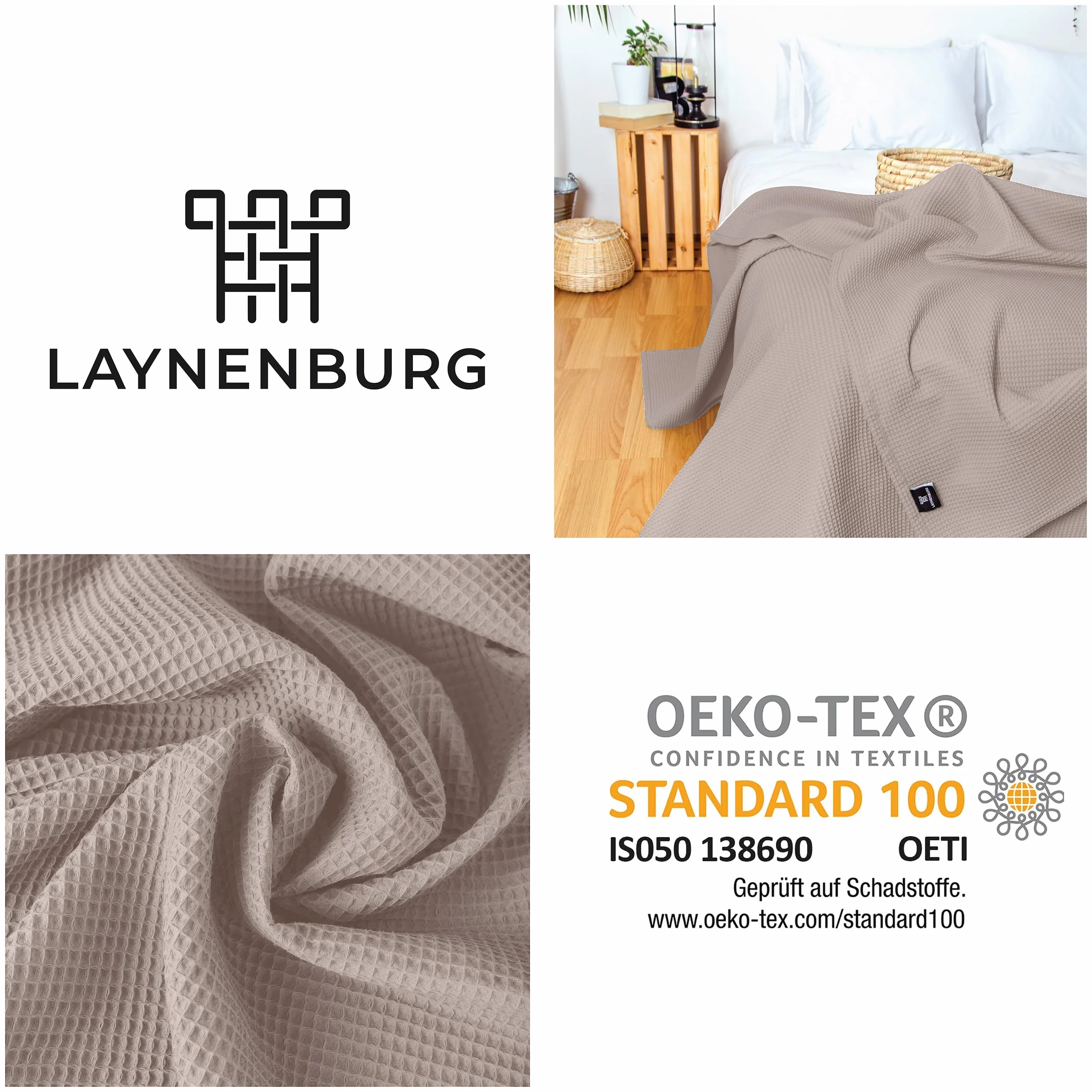 LAYNENBURG Narzuta premium 180 x 220 cm - Waflowa pique 100% bawełna - lekka narzuta domowa o wyglądzie waflowym - narzuta bawełniana jako narzuta na łóżko, narzuta na sofę, narzuta na kanapę - koc na