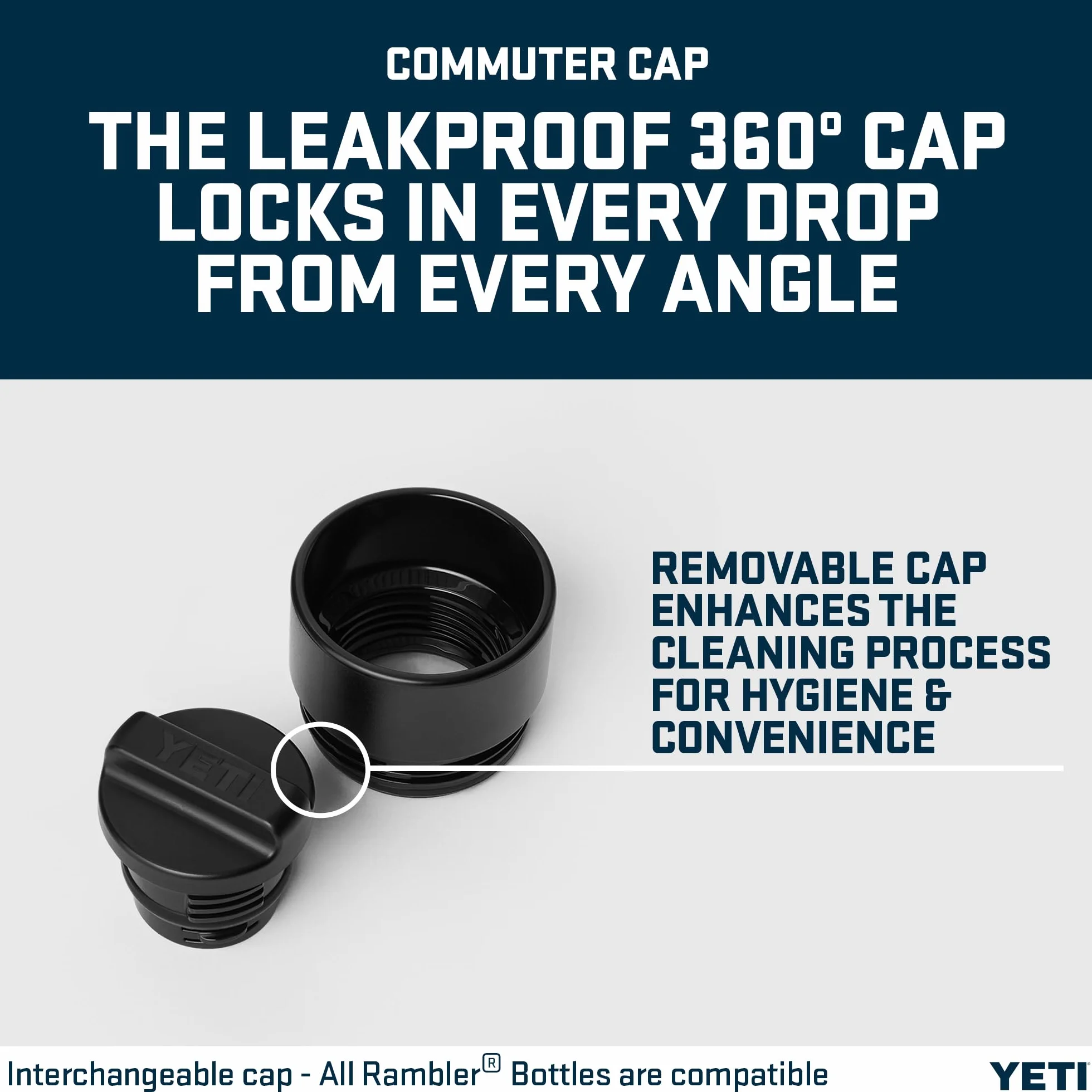 YETI Rambler 16 oz (473 ml) Travel Bottle with 100% Leakproof Hotshot Commuter Cap, Vacuum Insulated Stainless Steel Coffee Flask for Travel & Commute, Navy