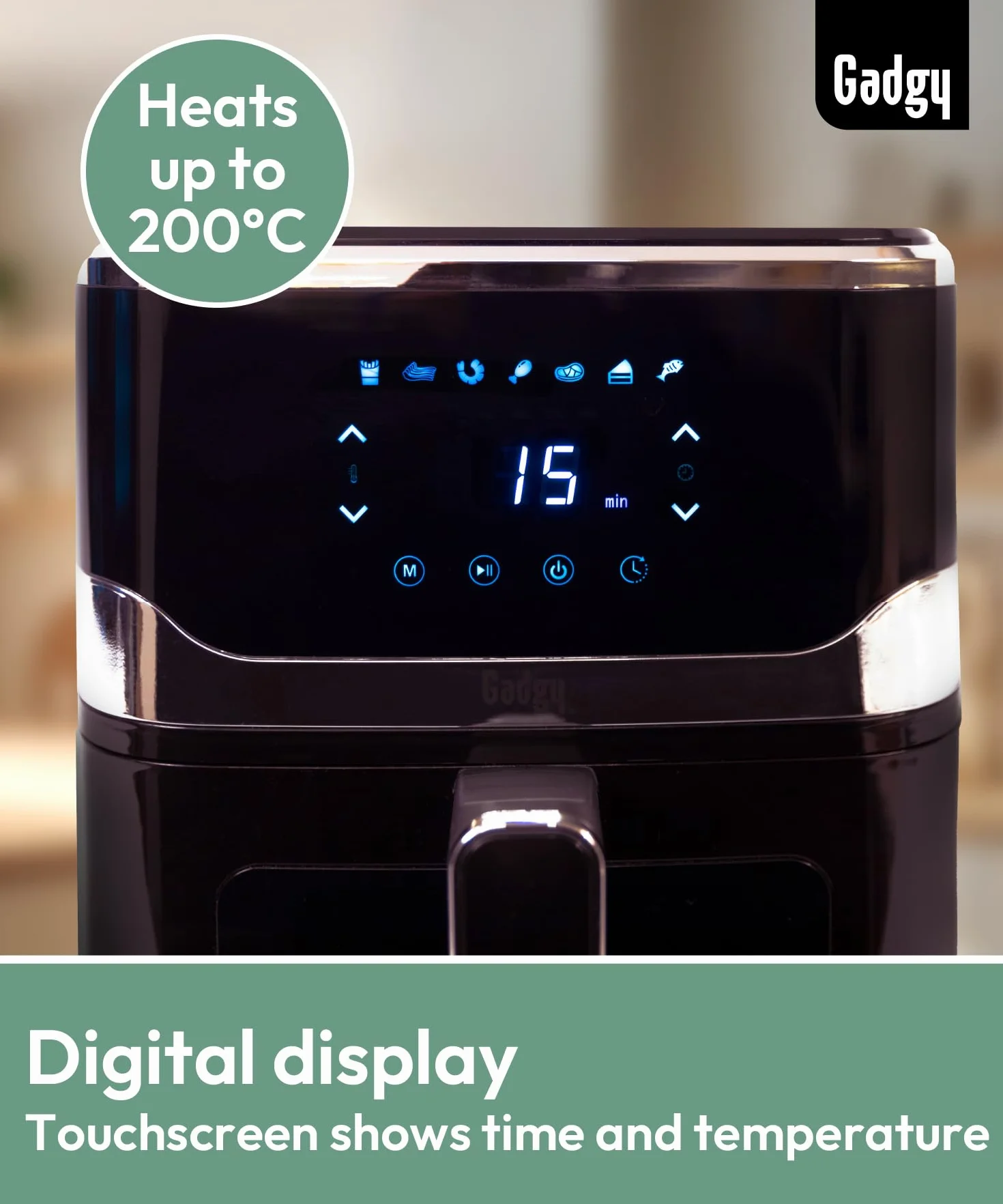 Gadgy Frytkownica Beztłuszczowa z Okienkiem 5L - Airfryer z Powłoką Nieprzywierającą - 1400W Frytura Bez Oleju - Regulowana Temperatura 80°C-200°C - Cyfrowy Ekran Dotykowy