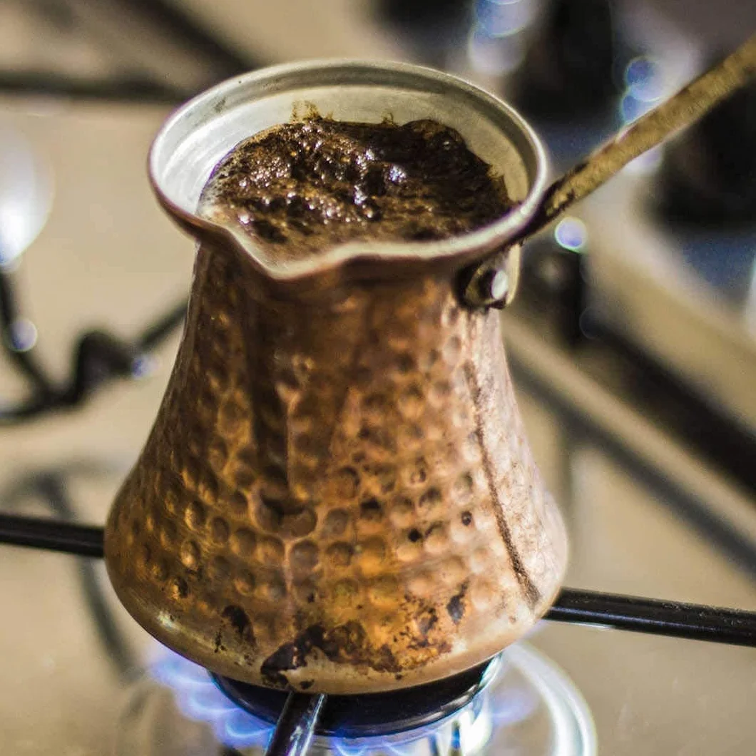 Euro Tische Turecki dzbanek do kawy, miedziany, wysokiej jakości ręcznie wykonany dzbanek miedziany, dzbanek do mokki do tureckiej kawy arabskiej i greckiej (3 x 120 ml, 200 ml, 290 ml)