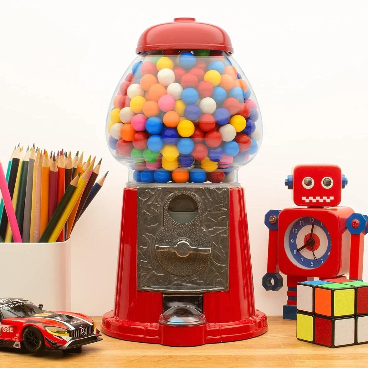 CKB LTD Duża maszyna do Gumball retro dozownik słodyczy skarbonka na monety 28 cm czerwony
