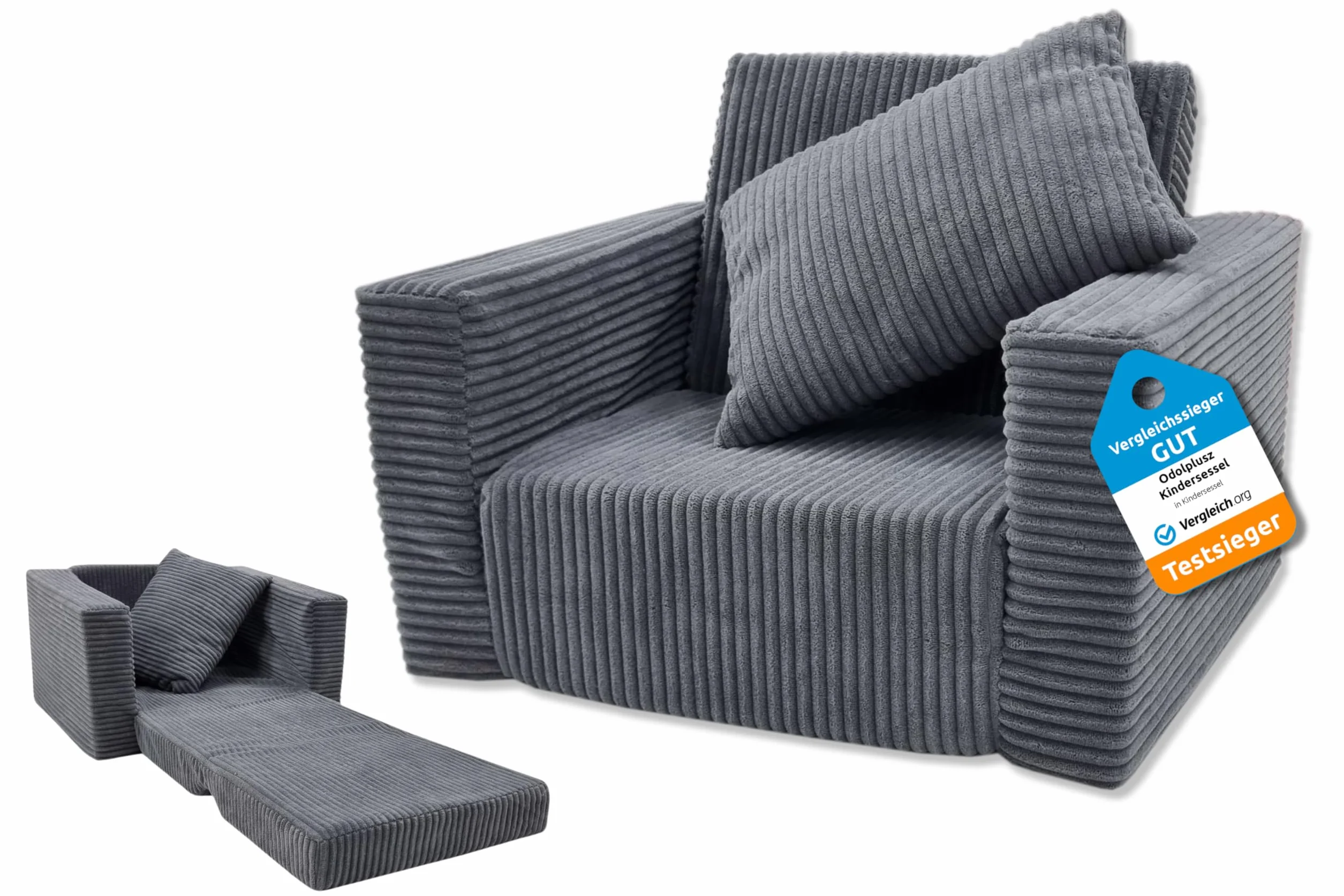 Odolplusz Składany fotel dziecięcy | Sofa dziecięca Mini-fotel dziecięcy Fotel przytulny | Meble dziecięce do pokoju dziecięcego | (sztruksowy grafit)