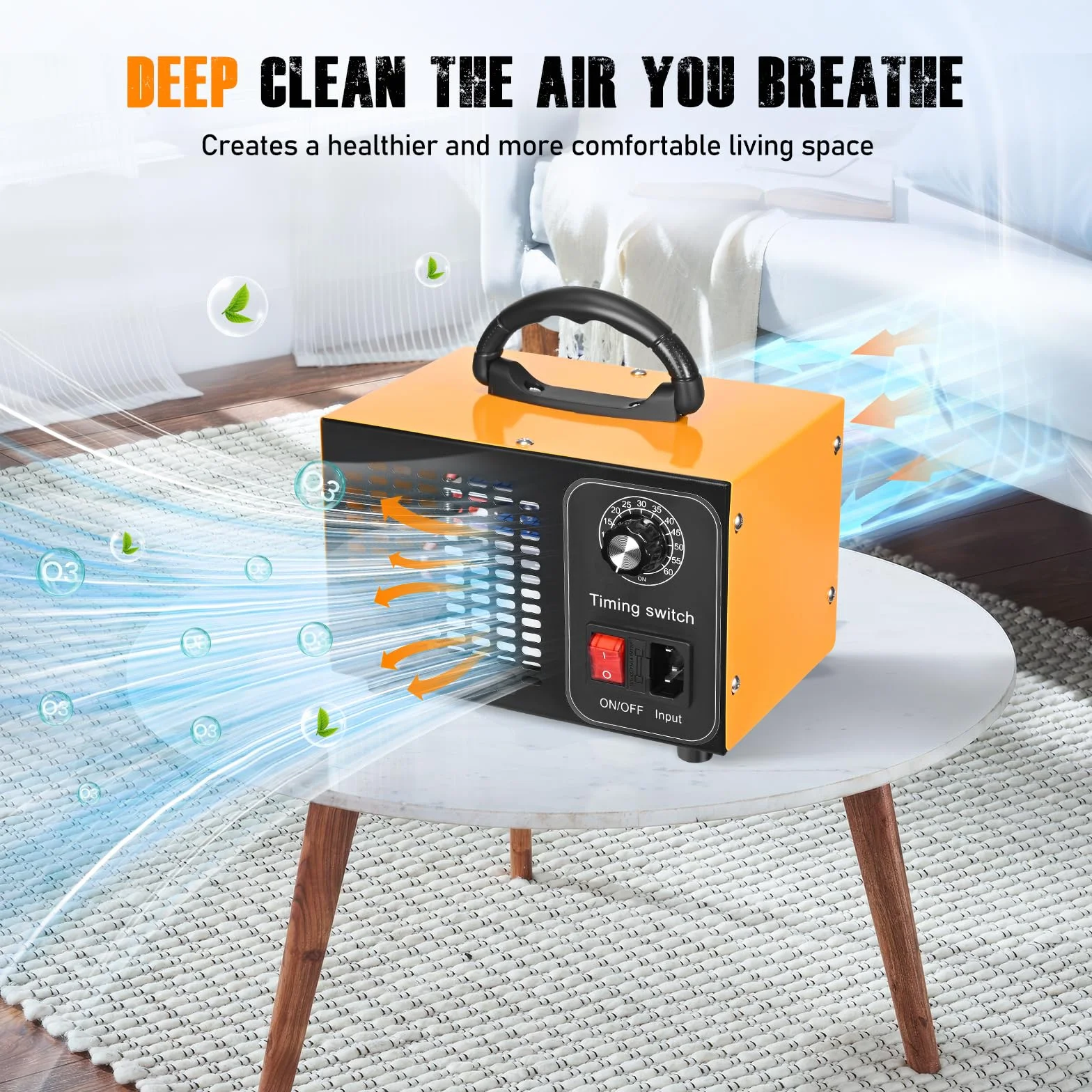 Generator ozonu 60000 mg/h 400 m² oczyszczacz powietrza O3 z timerem 60 min czarny