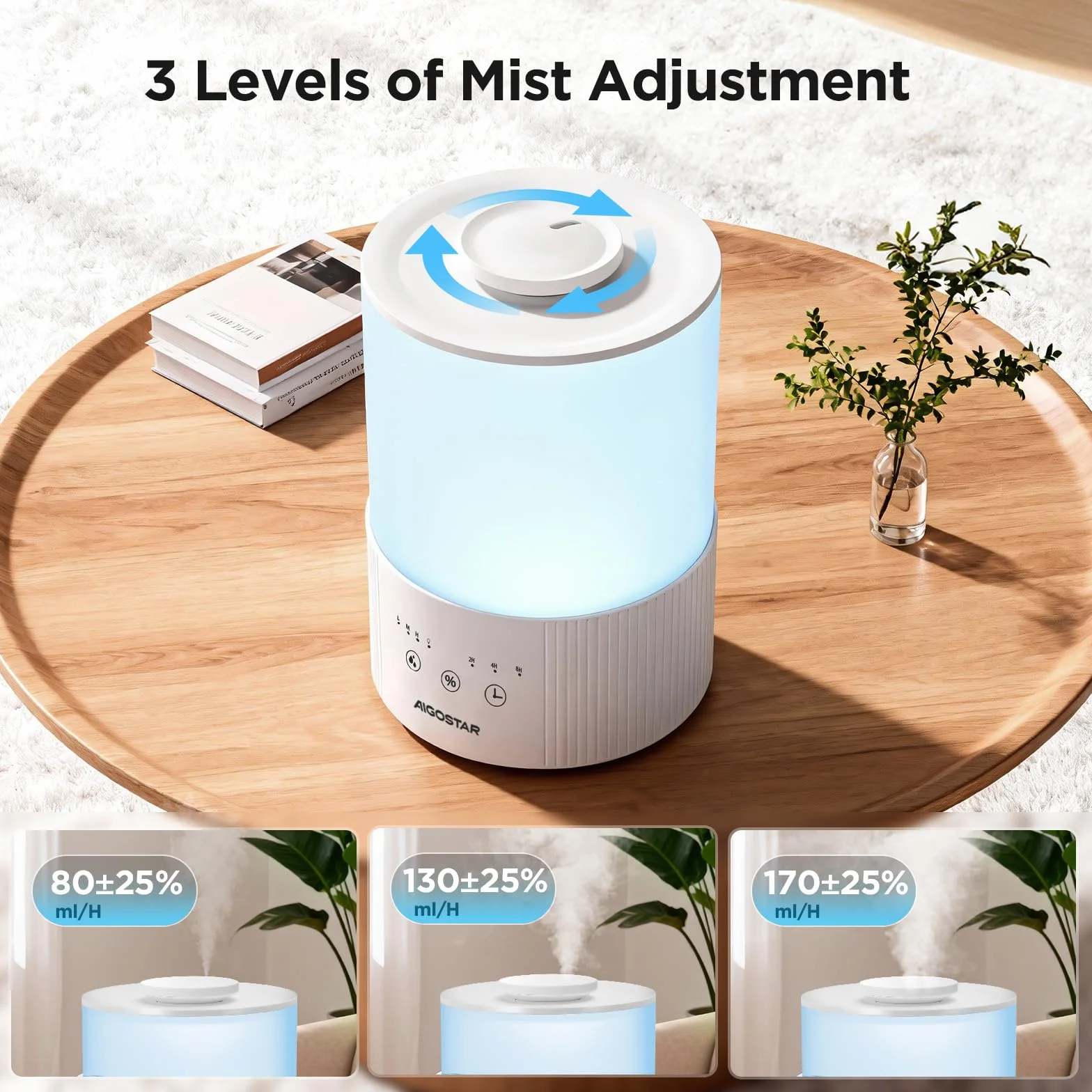 Aigostar Misty nawilżacz powietrza 2.5 l z dyfuzorem zapachowym 2 tryby mgły 7-kolorowe LED timer 8h