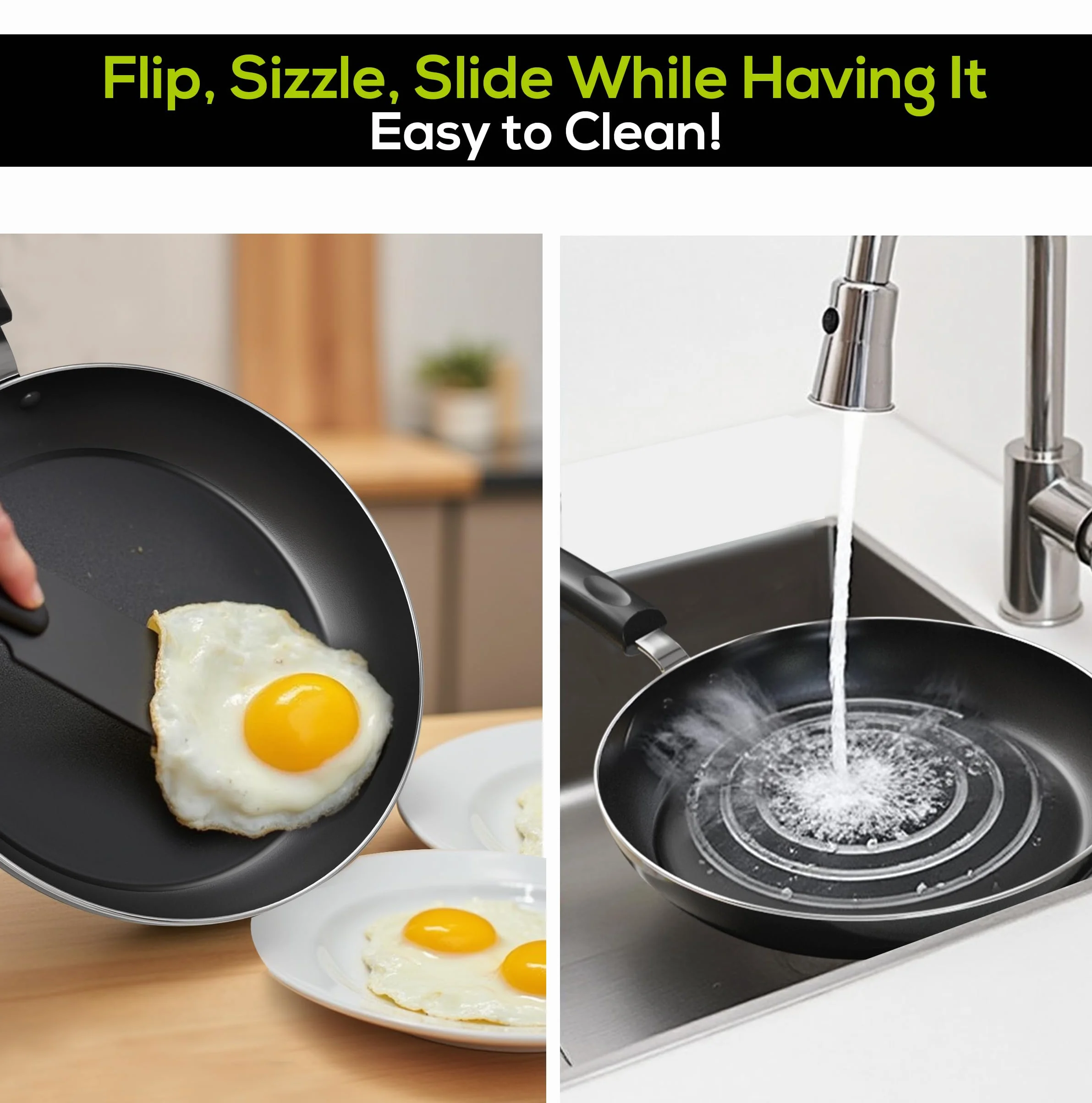 KICHLY Aluminiowy zestaw patelni nonstick - 3 Piece Induction Bottom Patelnia Set, 20cm, 24cm i 28cm, czarny