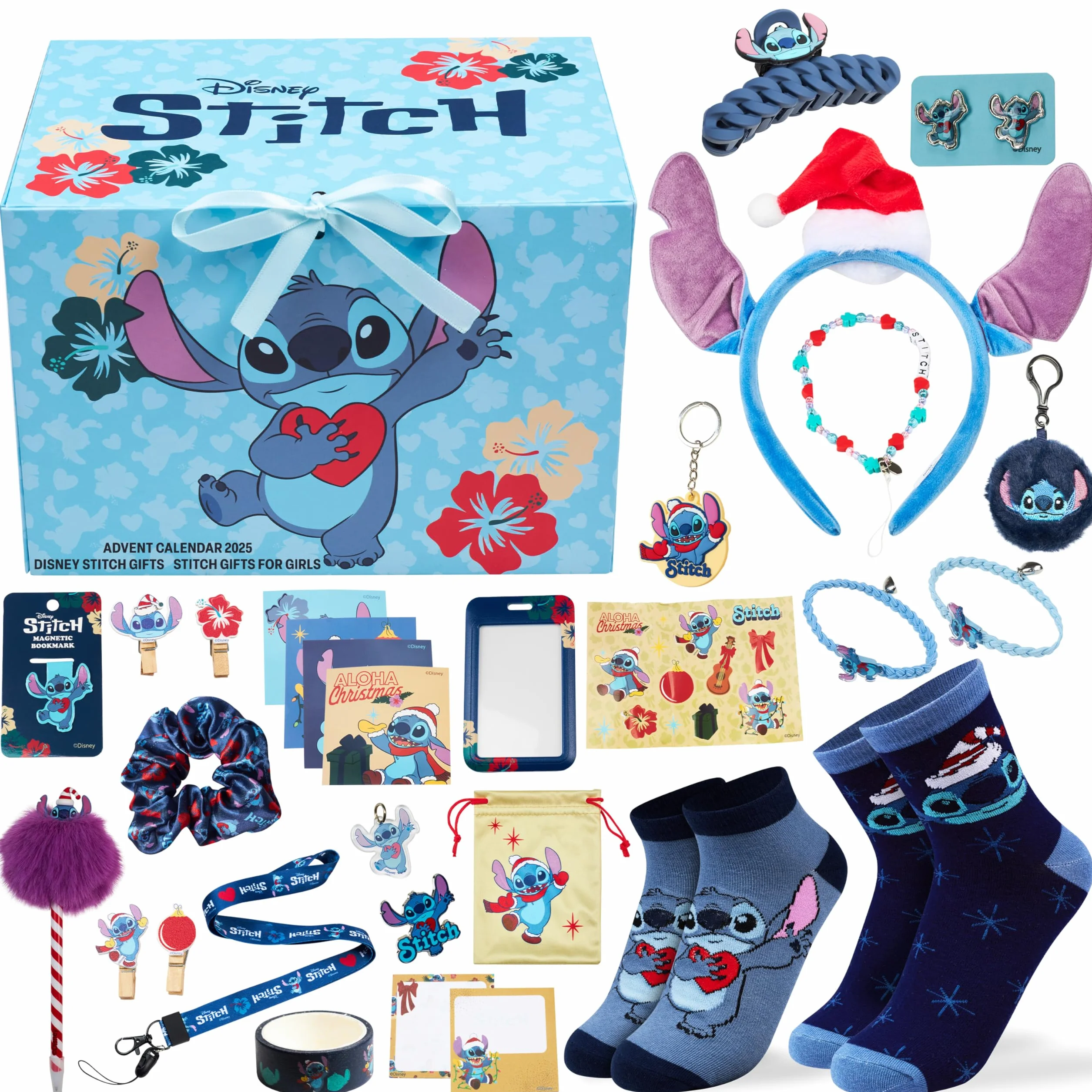 Get Trend Kalendarz adwentowy 2025 dla dziewcząt i nastolatków w pudełku prezentowym z akcesoriami, skarpetkami, artykułami piśmienniczymi, biżuterią (Stitch Advent Calendar)
