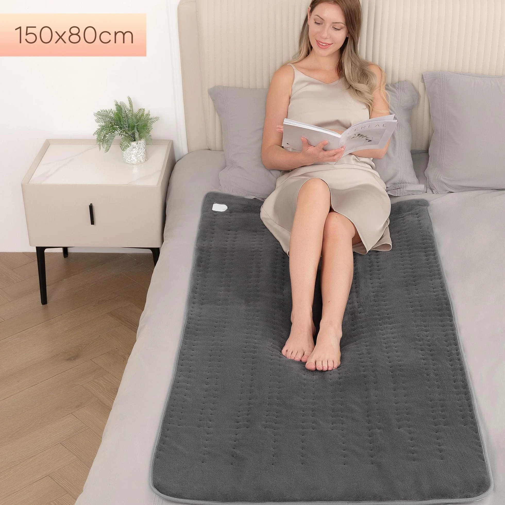 Elektryczna mata grzewcza 150 x 80 cm szara z 10 stopniami temperatury automatyczne wyłączanie