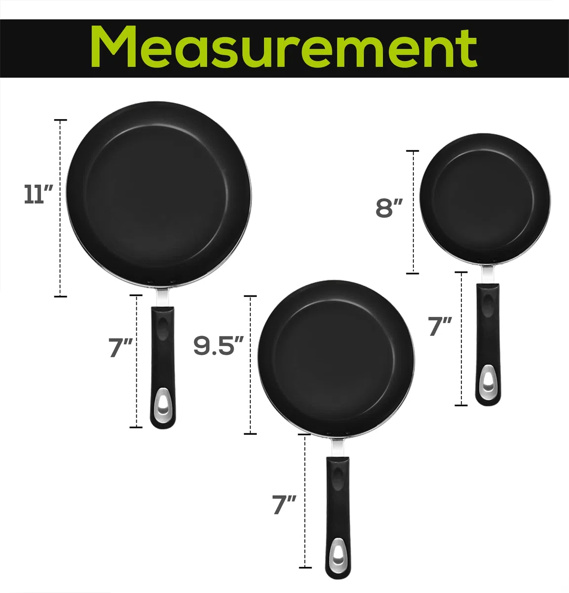 KICHLY Aluminiowy zestaw patelni nonstick - 3 Piece Induction Bottom Patelnia Set, 20cm, 24cm i 28cm, czarny