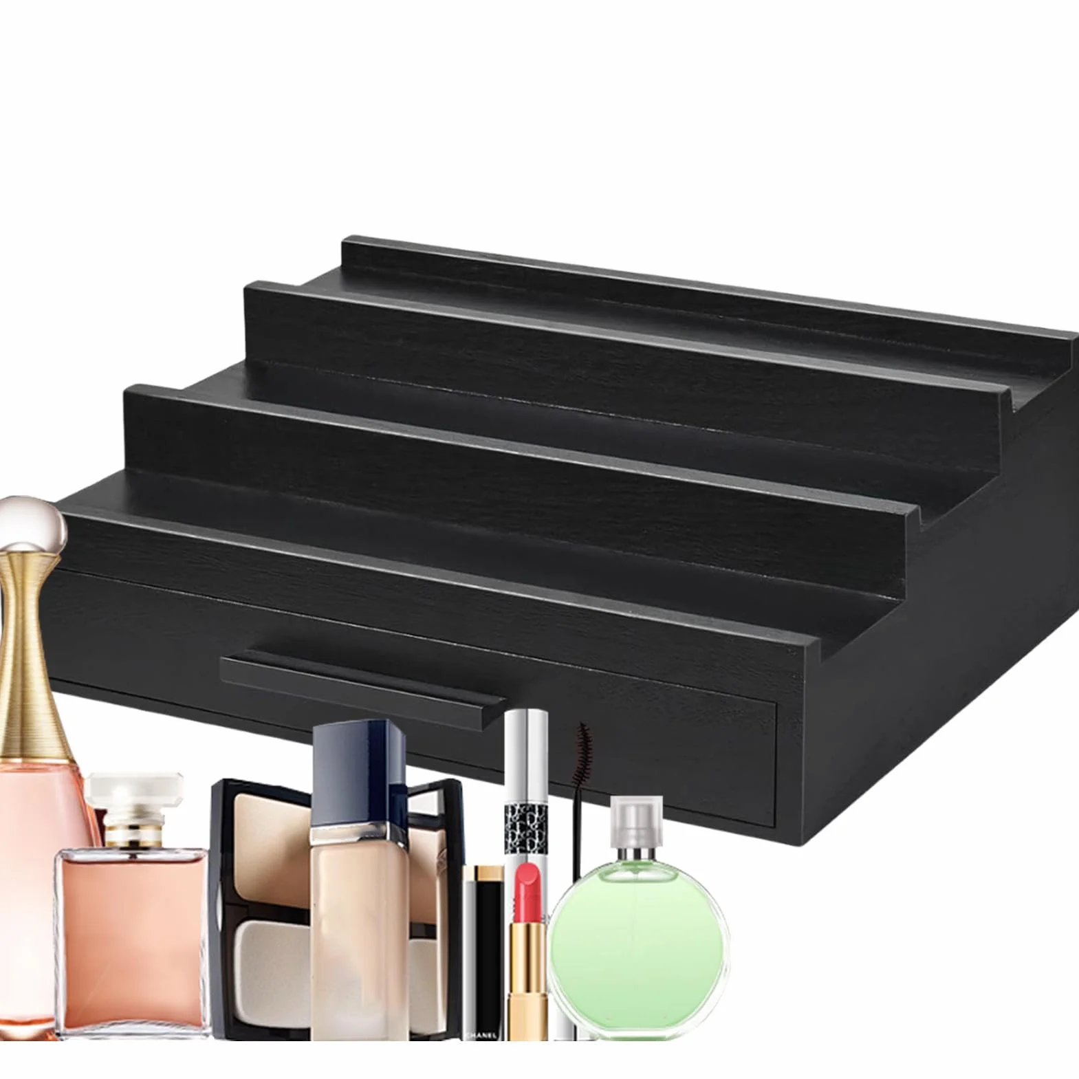 Drewniana taca na perfumy czarny organizer stojak męski elegancka wielofunkcyjna