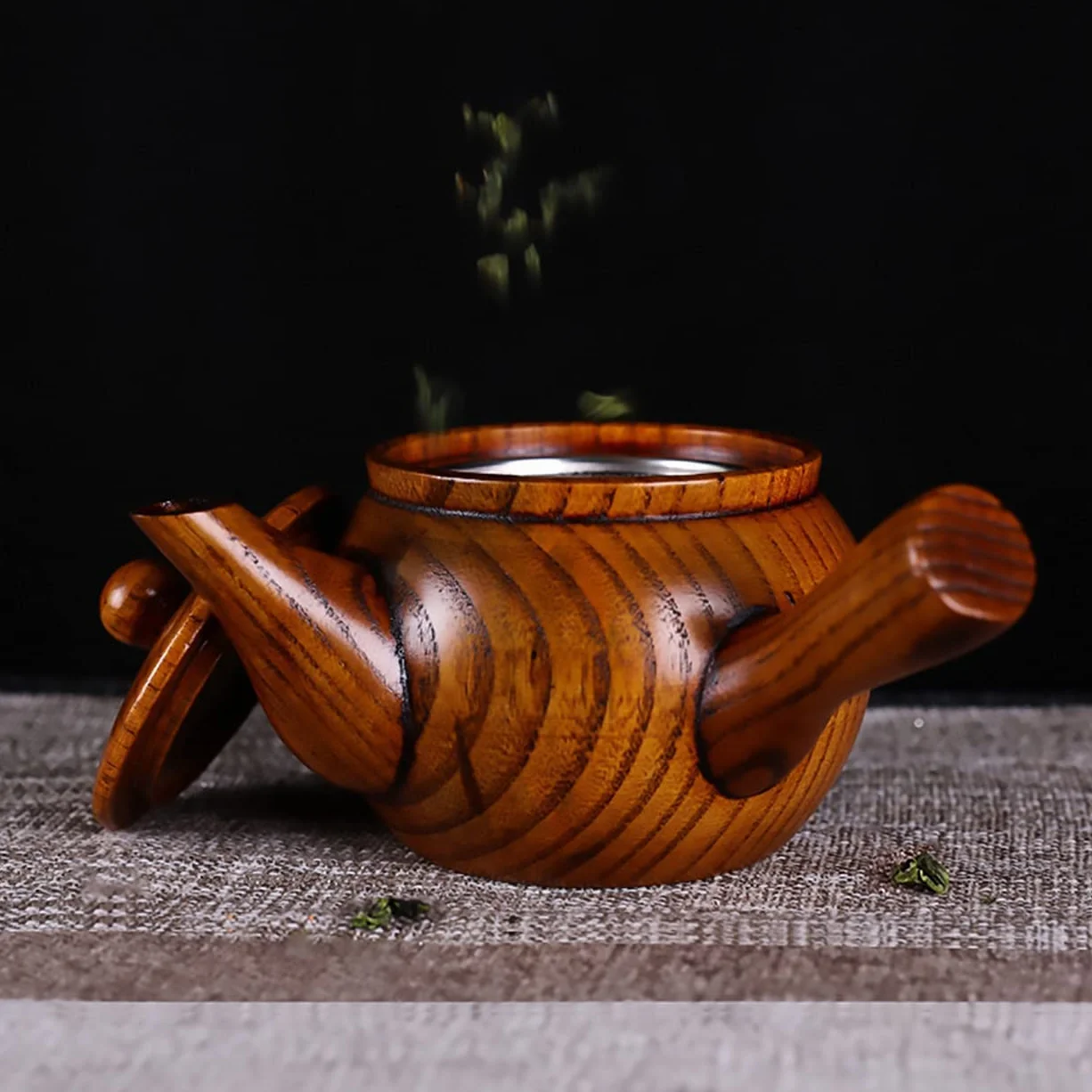 Klasyczny drewniany dzbanek do herbaty z drewnianymi filiżankami, czajniczek ze zdejmowanym filtrem zaparzacza ze stali nierdzewnej, czajnik do herbaty na herbatę, kawę (czajniczek + 2 filiżanki do herbaty)