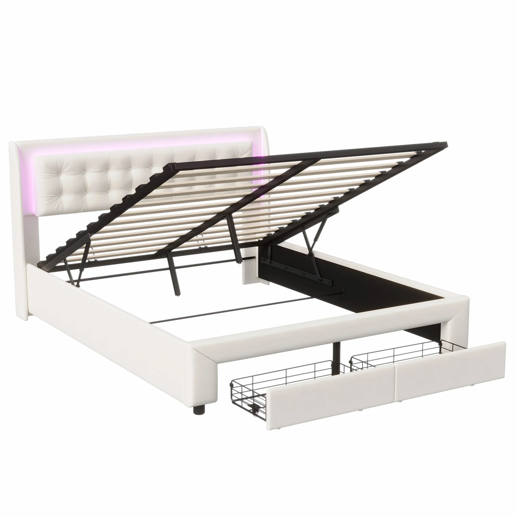 Łóżko tapicerowane 140 x 190 cm LED kontynentalne z szufladami i schowkiem hydraulicznym aksamit