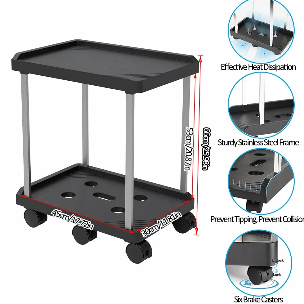 Mobilny stojak na komputer 2-poziomowy z kółkami ATX PC