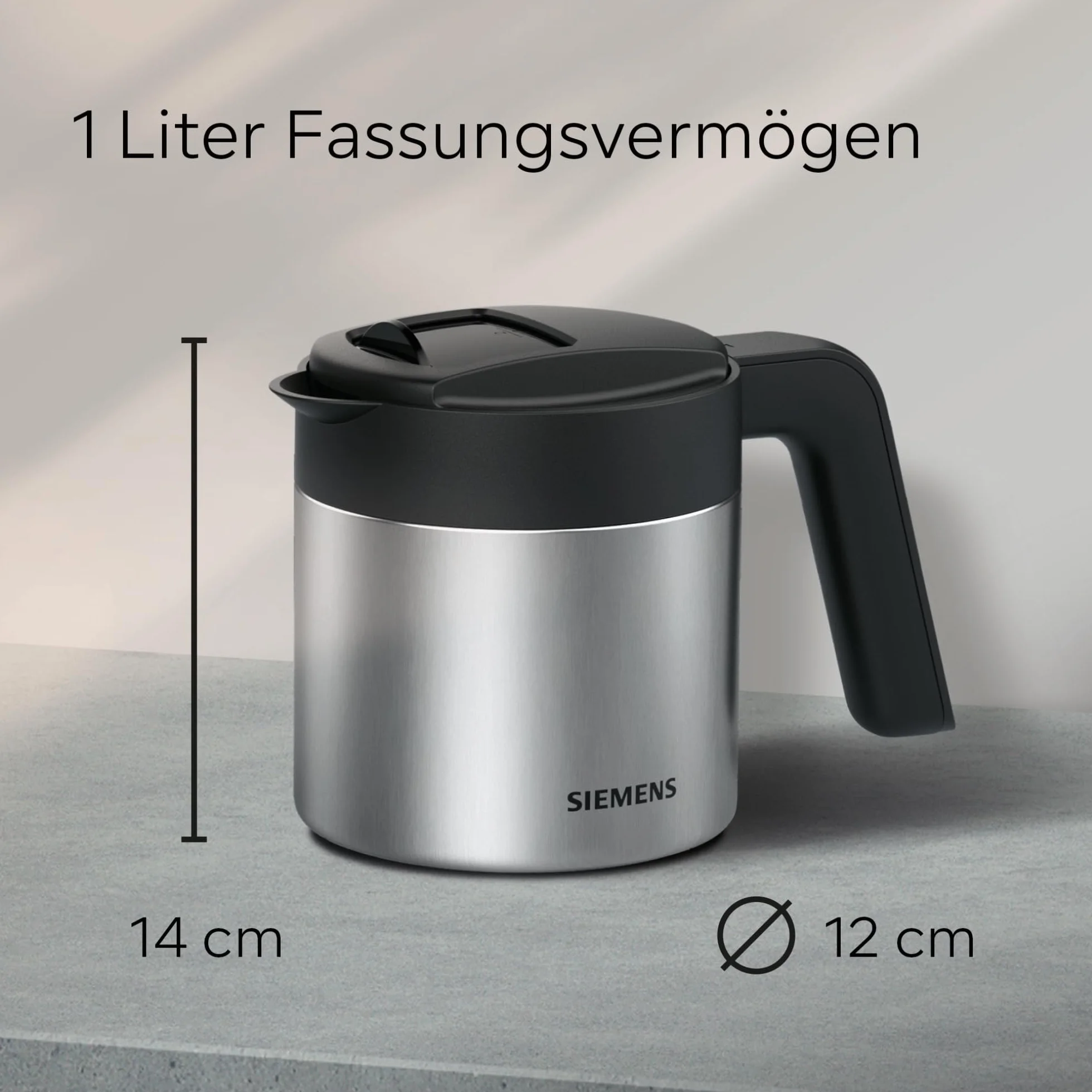 Siemens Termiczny dzbanek do kawy TZ40001, bezpośrednie parzenie z ekspresu do kawy, funkcja utrzymania ciepła, przesuwna pokrywa, łatwy do czyszczenia, idealny do EQ500, EQ700, EQ6 Plus i EQ900, 1 l,