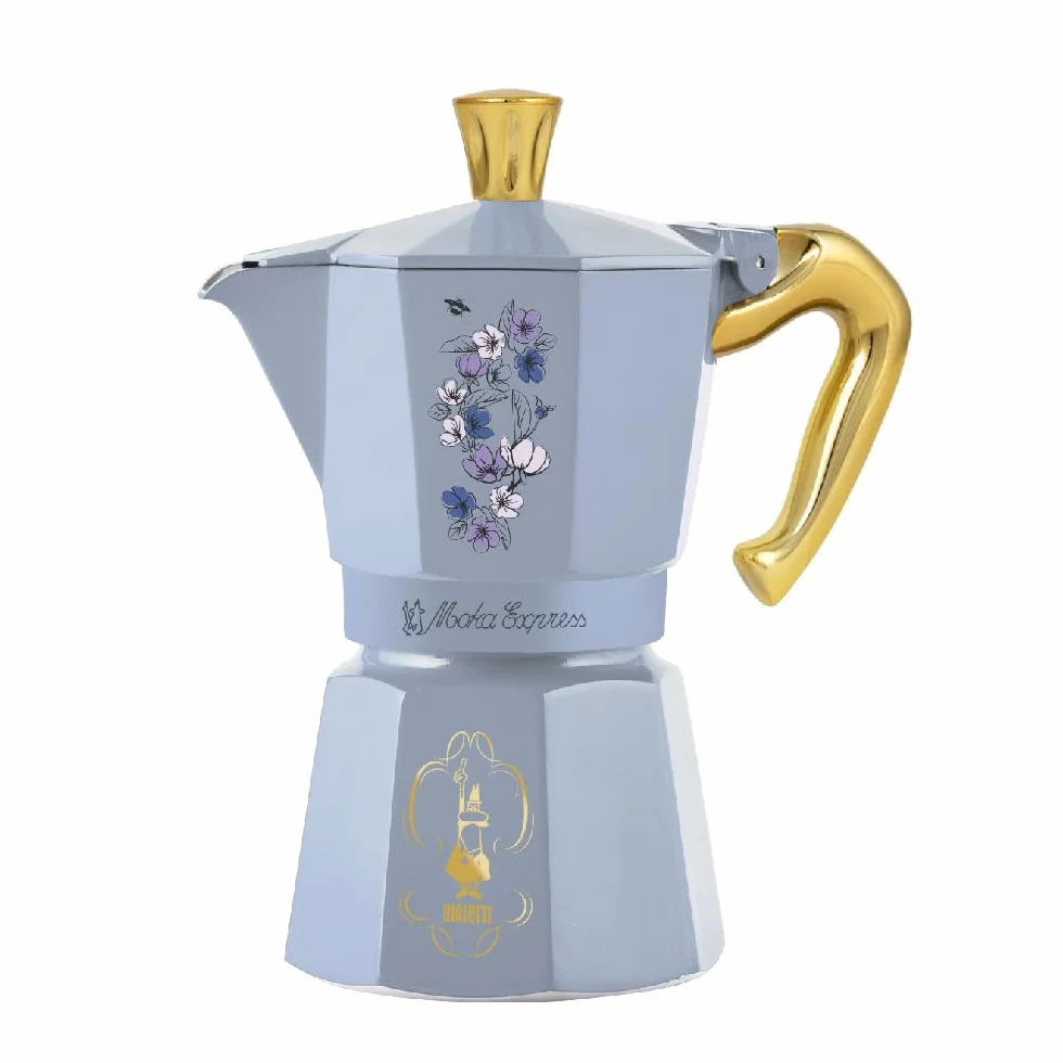Bialetti Moka Express Bridgerton 6 filiżanek, uchwyt zapobiegający oparzeniom, nie nadaje się do indukcji, 6 filiżanek (270 ml), aluminium