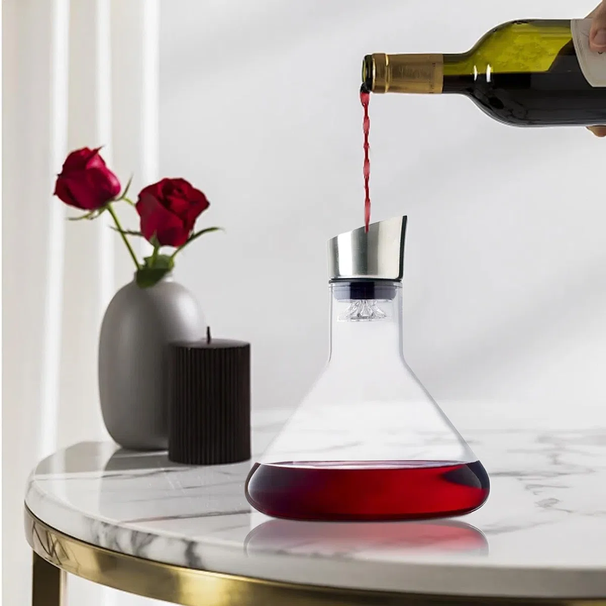 Dekanter do wina z dozownikiem, Aerator do butelek z winem, Aerator ręczny do wina, karafka z czerwonego szkła, karafka do wina 1500 ml kryształowa karafka do wina ręczny Aerator do dekantera wina,