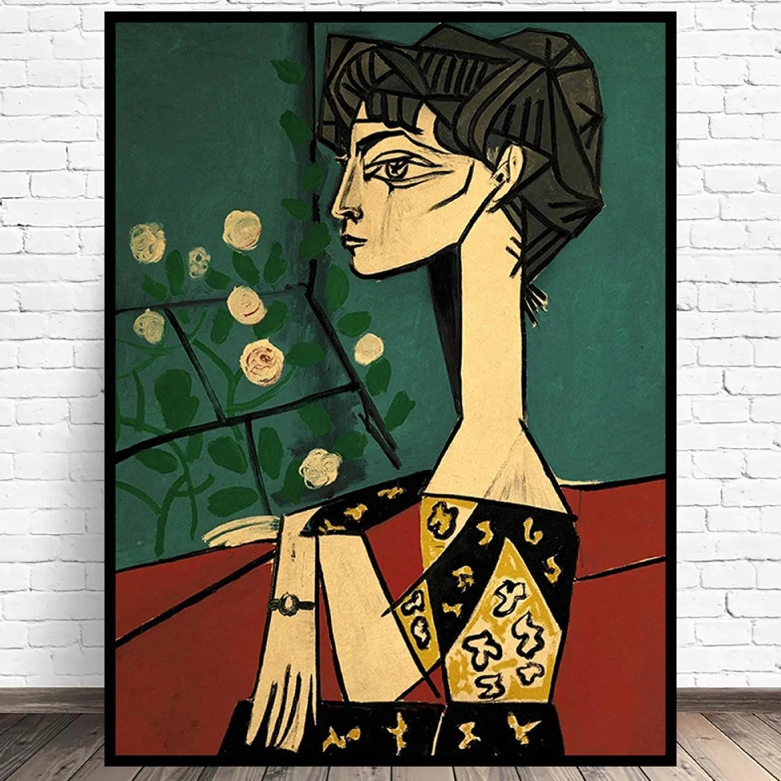 Giclee duże wydruki na płótnie – Picasso Jacqueline i kwiaty plakat dekoracja obraz retro sztuka ścienna bar kawiarnia pokój domowe zdjęcia 50 x 75 cm bez ramy