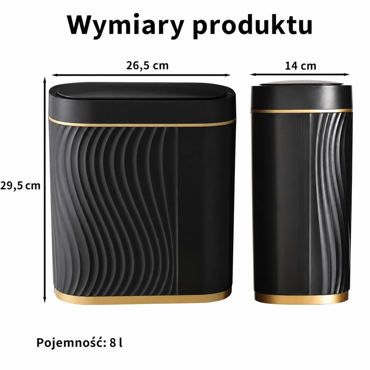 Automatyczny kosz na śmieci 8L z czujnikiem – Elektryczny pojemnik na odpady z pokrywą, hermetyczny i bezdotykowy – Kompaktowy do łazienki, kuchni, WC i biura – Cichy – Czarny