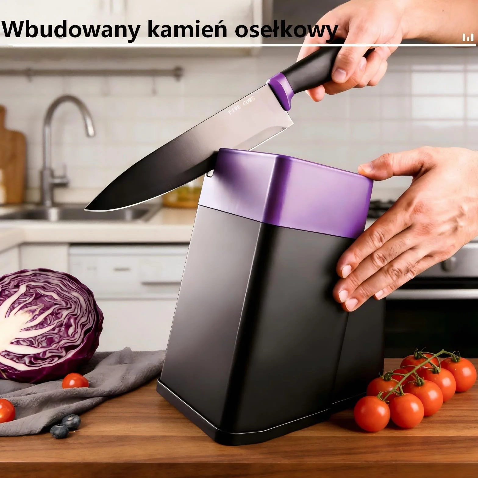 14-elementowy zestaw noży kuchennych, wytrzymały zestaw noży do gotowania o ostrzu jak brzytwa z niemieckiej stali nierdzewnej w bloku i szlifierce, profesjonalny zestaw noży do kuchni (Fioletowy)