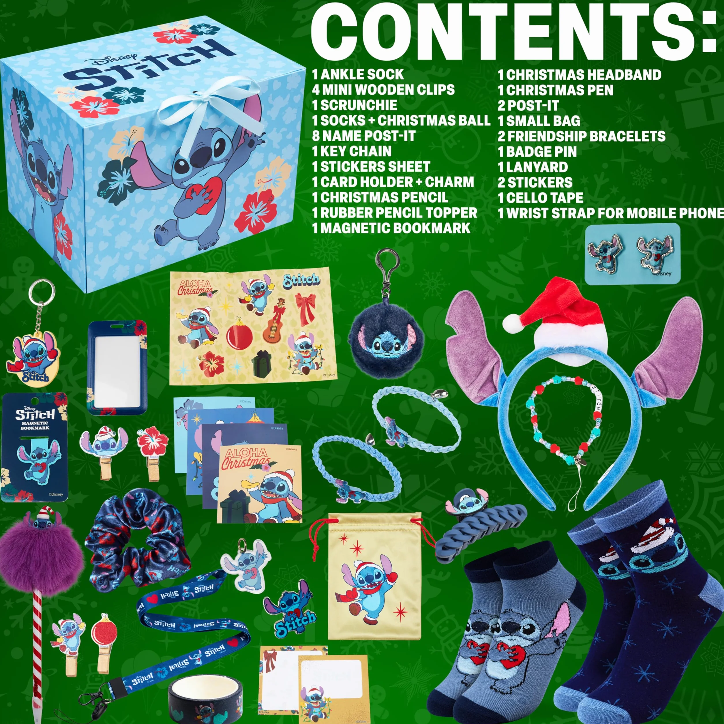 Get Trend Kalendarz adwentowy 2025 dla dziewcząt i nastolatków w pudełku prezentowym z akcesoriami, skarpetkami, artykułami piśmienniczymi, biżuterią (Stitch Advent Calendar)