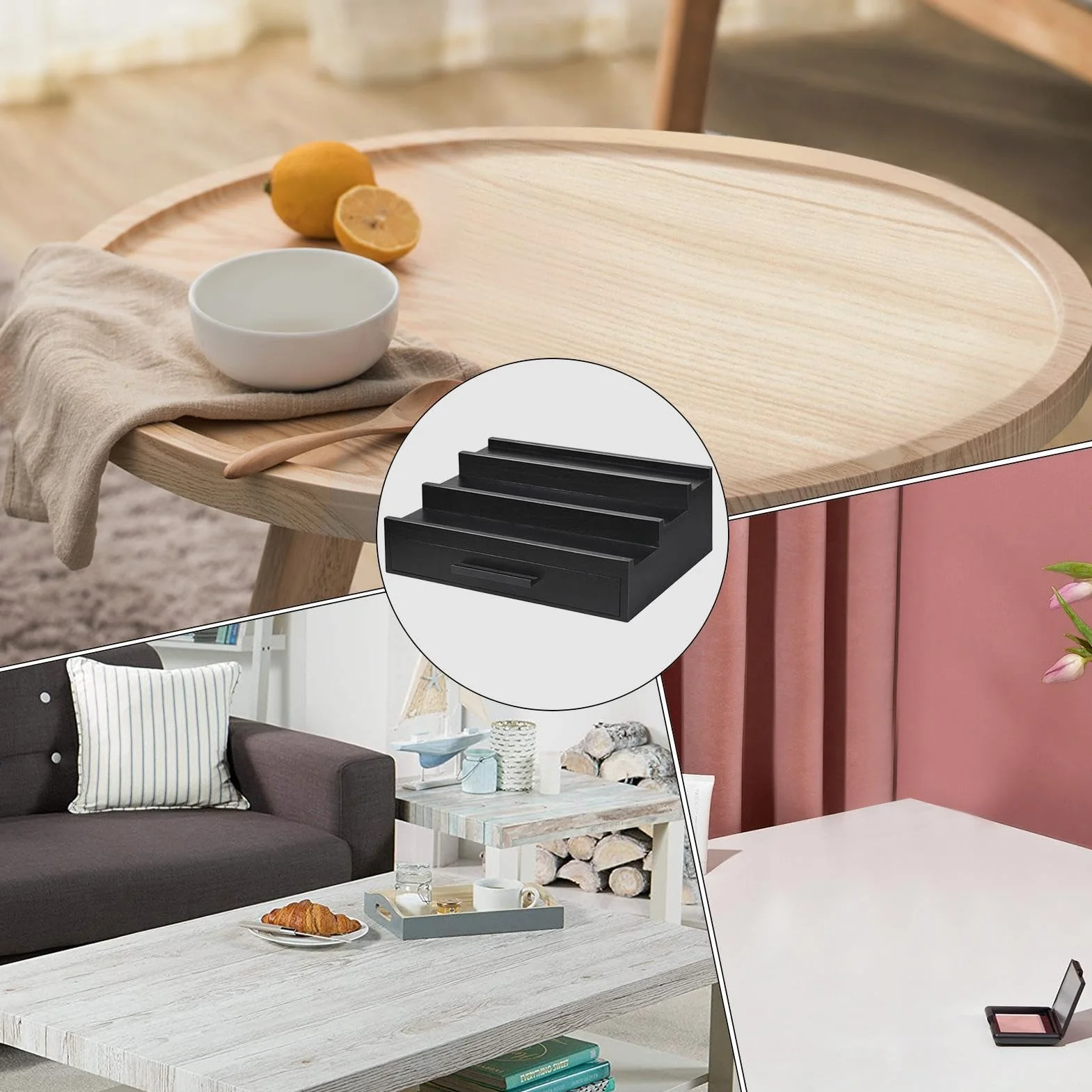 Drewniana taca na perfumy czarny organizer stojak męski elegancka wielofunkcyjna