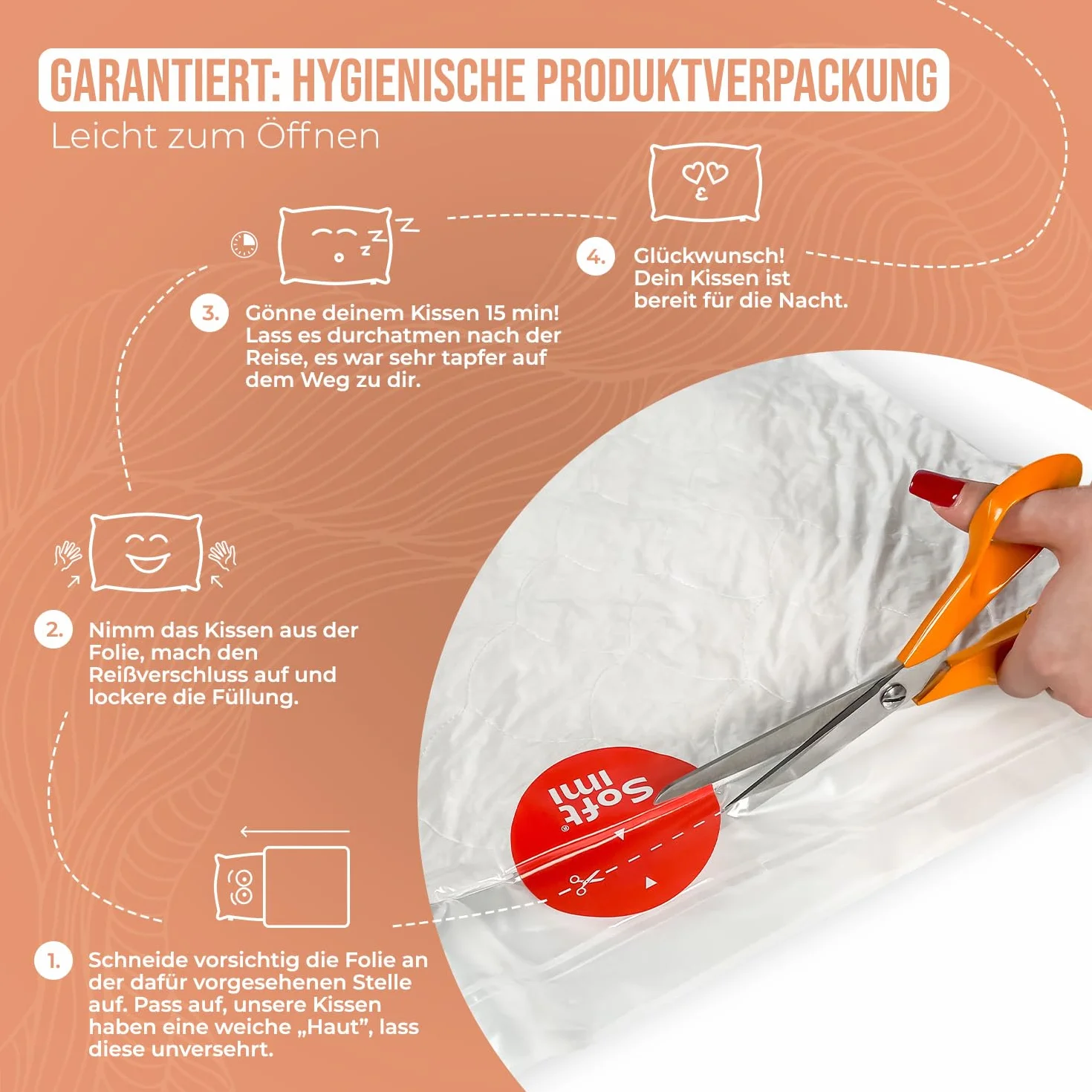 Pikowana poduszka premium SOFTIMI – antyalergiczna – antyroztoczowa – bezzapachowa do natychmiastowego użytku – z regulacją twardości (zestaw 2 szt. 70 x 80 cm)